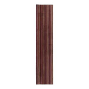 Handwoven Vintage Turkish Jajim Kilim Runner in Red, Multicolor Stripe Pattern