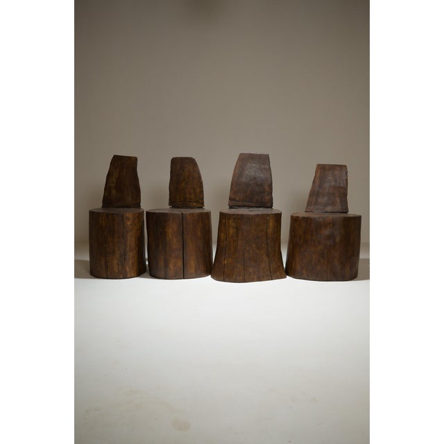 Brutalist Vintage French Vernacular Monoxyl Chairs in Birch, 1960s, Set of 4 For Sale - Image 3 of 18