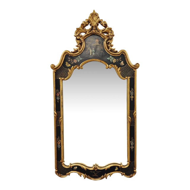 Vintage Hand Painted Chinoiserie Style Mirror For Sale