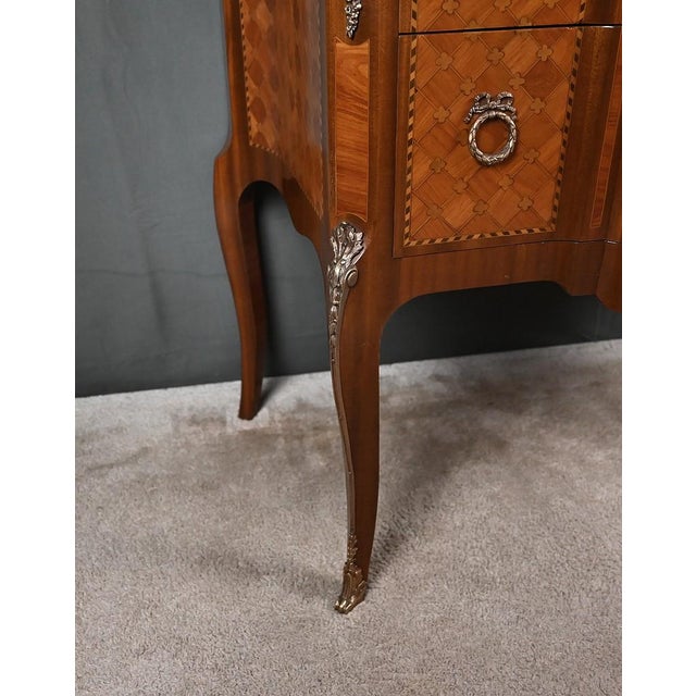 Mid-Century Louis XV-Louis XVI Transition Style Marquetry Commode For Sale - Image 13 of 18