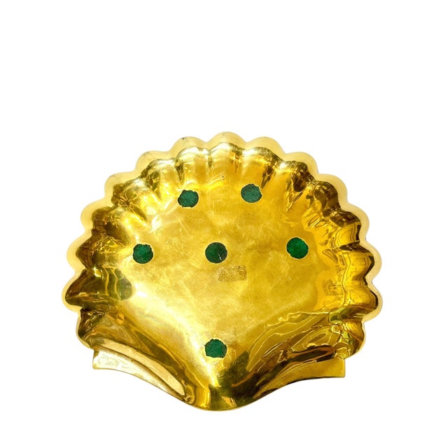 Vintage Large Size Hollywood Regency Brass Clam Shell Dish Catchall For Sale - Image 4 of 8