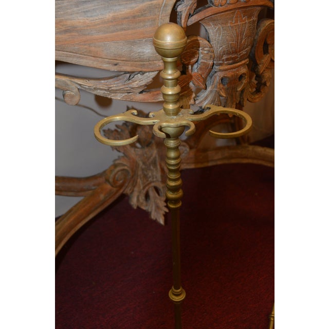 This is a great vintage fireplace tool set. Heavy & solid brass. Ornate ribbed solid tops. There never was a brush with...