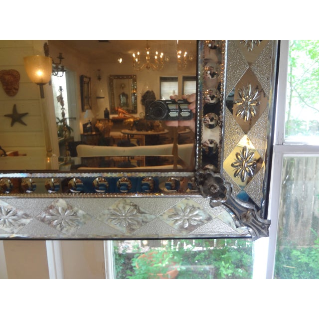 Art Deco 1940s Venetian Mirror With Geometric Design For Sale - Image 3 of 13