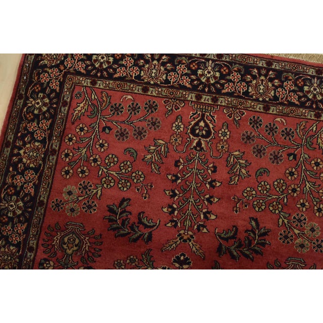 Textile Fine Sarouk Rug 4’1” X 6′ Pink Wool Traditional Hand-Knotted Oriental Carpet For Sale - Image 7 of 13