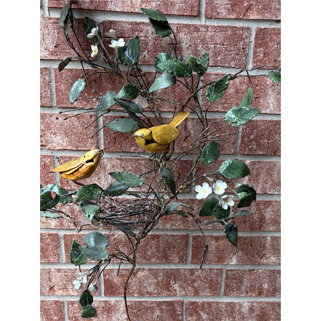 Vintage Metal Wall Sculpture of Songbirds in Blossoming Branches With Nest For Sale In Houston - Image 6 of 7