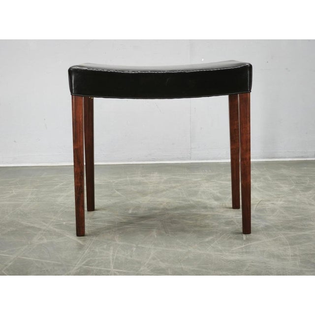 Black Mid-Century Danish Modern Wood and Black Leather Stool, 1960s For Sale - Image 8 of 12