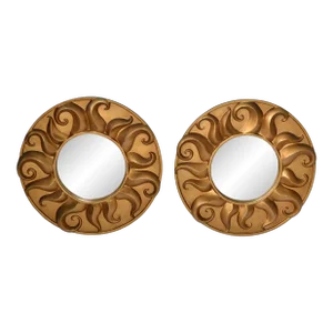 Set of 2 Vintage Round Bohemian Sunburst Wall Mirror Distressed Gold Finish