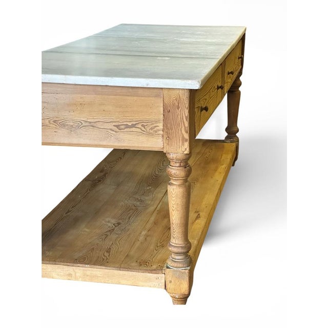 French Kitchen Table in Wood and Marble, 1890s For Sale - Image 4 of 9