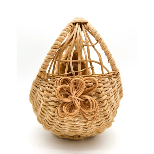 Late 20th Century Vintage Boho Chic Wicker Rabbit Bunny Basket | Chairish