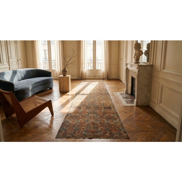 1900s Blue Gray Herati Fish Antique W. Persian Bijar Carpet 2' 8" X 16 Handknotted Wool Runner Rug For Sale - Image 15 of 15