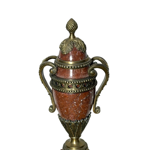 Vintage Biltmore Estate Collection Pair of Neoclassical Rouge Marble Urns Cassolettes For Sale - Image 4 of 17