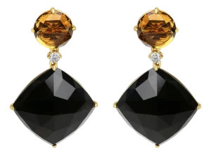 18K Yellow Gold 1/5 Cttw Diamond with Round Yellow Citrine and Cushion Cut Black Onyx Gemstone Dangle Earring (G-H Color, SI1-SI2 Clarity)
