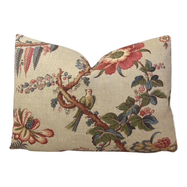 Designer Lee Jofa Botanical Floral & Birds Feather/Down Pillow For Sale