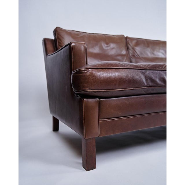 Brown Danish Three-Seater Sofa in Brown Leather, 1970s For Sale - Image 8 of 10