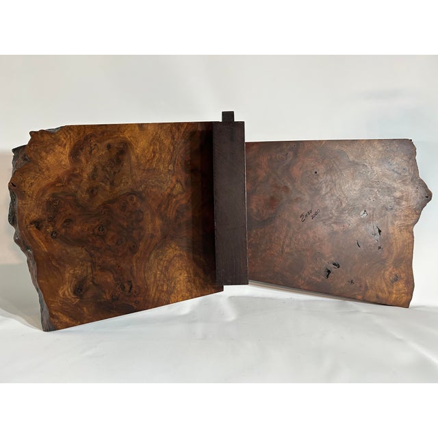 Brown 2000s Live Edge Enzo Custom Hanging Figured Claro Black Walnut Burl Double Shelf - 1 Piece For Sale - Image 8 of 11