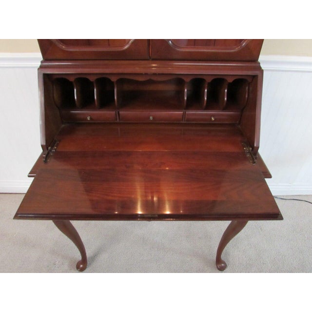 Vintage Cherry Secretary Desk with Slant Front & Lighted Hutch To