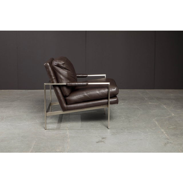 Thayer Coggin Leather Lounge Armchairs by Milo Baughman for Thayer Coggin, Pair Available For Sale - Image 4 of 7