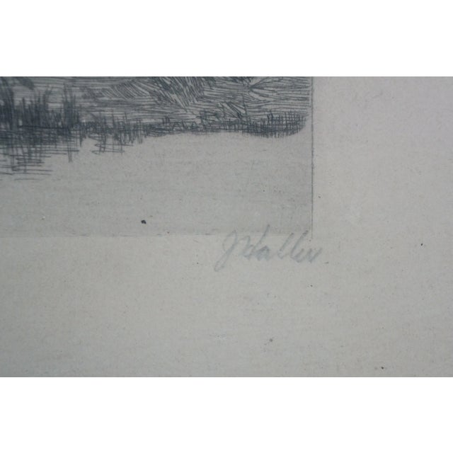 Gray Late 19th Century Antique Alfred J Haller Country Landscape Thatched Cottage Lake Etching 24", Framed For Sale - Image 8 of 10