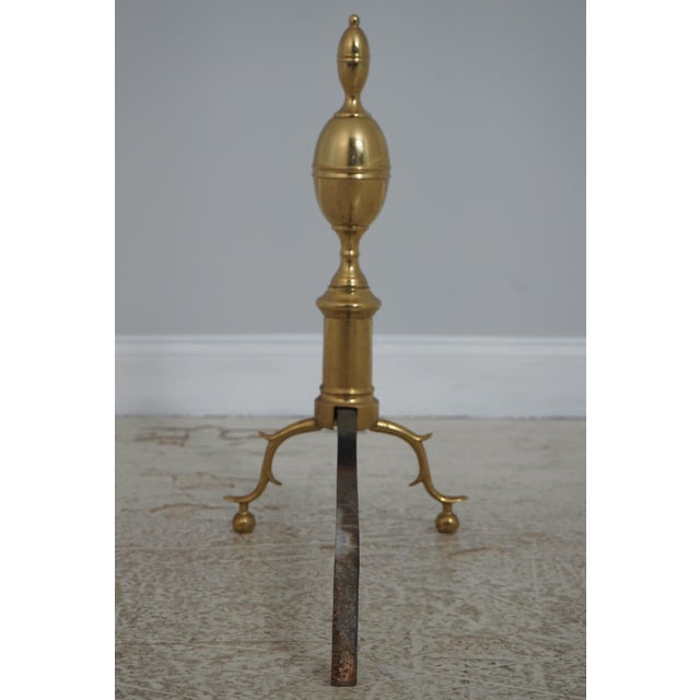 Brass Pair Virginia Metalcrafters Colonial Style Brass Fireplace Andirons For Sale - Image 8 of 13