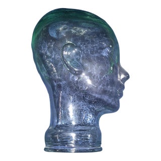 Mid-Century Vintage Green-Tinted Molded Glass Mannequin Head Display For Sale