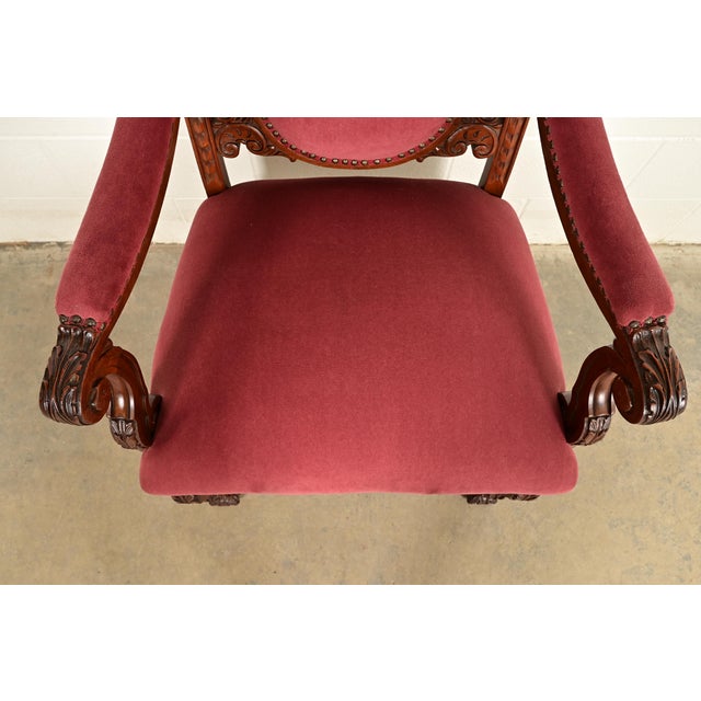 Wood R. J. Horner Style Antique Renaissance Revival Carved Walnut Armchairs | Pair For Sale - Image 7 of 14