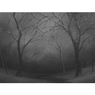 Still Imagined by Todd Carpenter | Oil on Board Black and white landscape with bare trees. For Sale