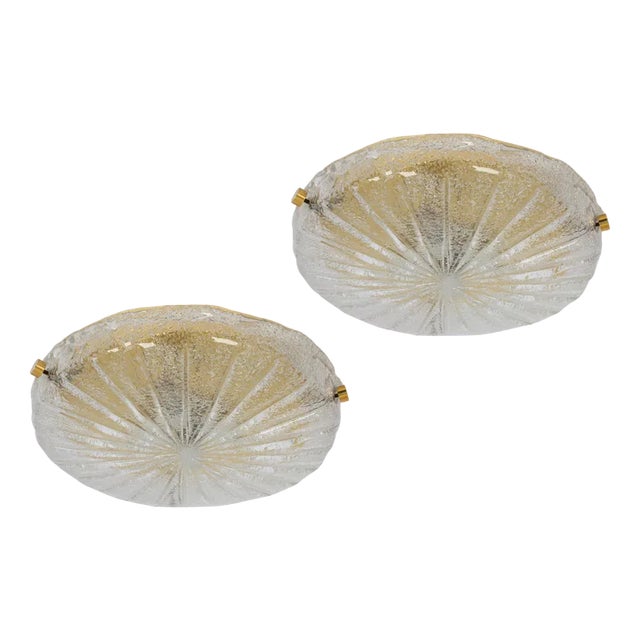 Round Murano Amber Sunburst Flush Mount from Hillebrand, Germany, 1970s For Sale