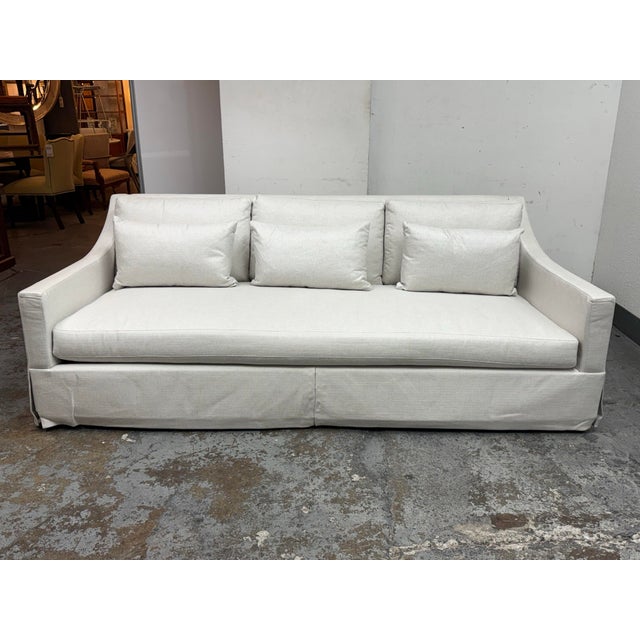 Rustic European Anthem Interiors Slipcovered Slope Arm Sofa For Sale - Image 3 of 12
