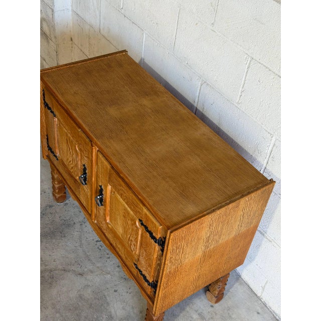 Vintage Henning Kjærnulf Style Oak Cabinet Danish Rustic Brutalist Sideboard For Sale - Image 4 of 7