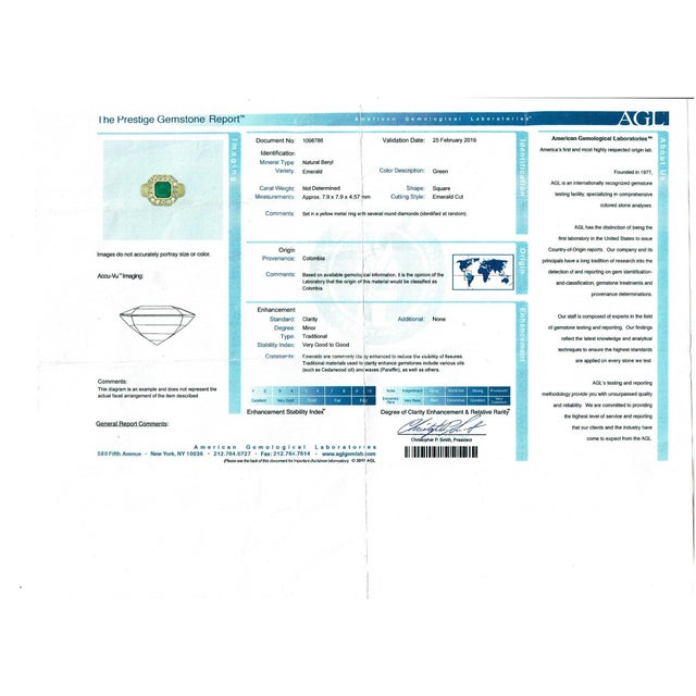 AGL Certified 2.25 Ct Minor Traditional Colombian Emerald Diamond 18 K Men Ring For Sale - Image 11 of 18