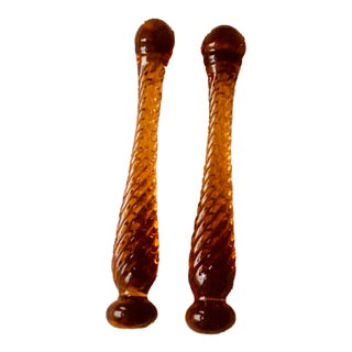 1930s Cambridge Glass Amber Cocktail Muddlers Pair - Art Deco Barware For Sale