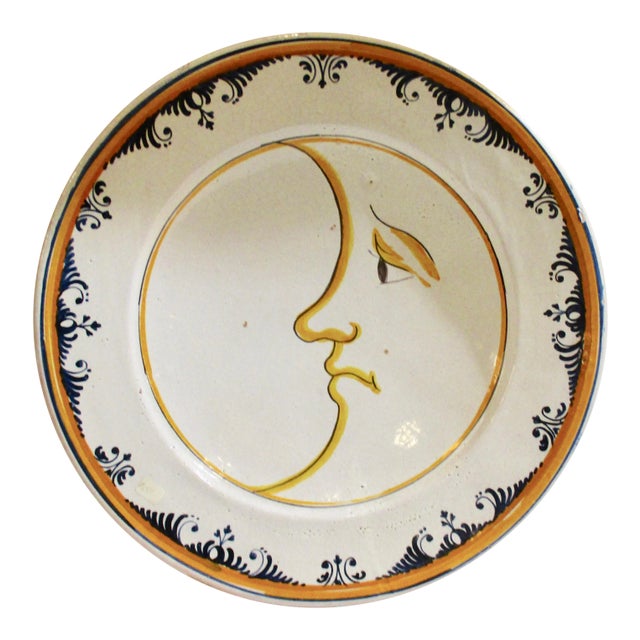 French Man in the Moon Faience Deep Dish Charger For Sale