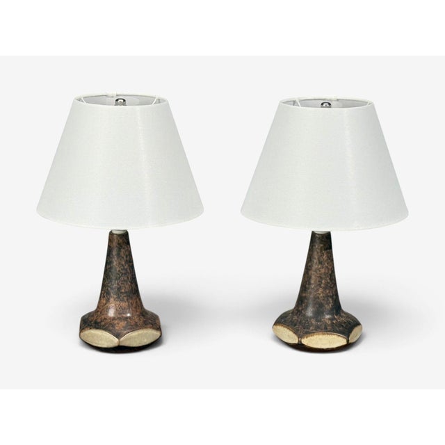 Mid-Century Modern 1960s Marianne Starck, Table Lamps, Brown Stoneware - Pair For Sale - Image 3 of 14