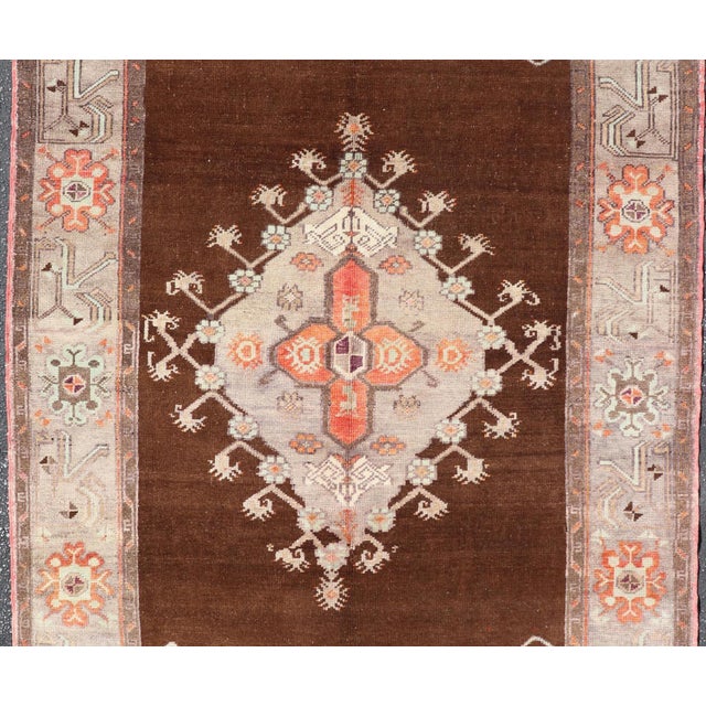 Vintage Latch Hook Design Turkish Oushak Rug in Chocolate Brown, Taupe, Gray and Burnt Orange For Sale - Image 4 of 13