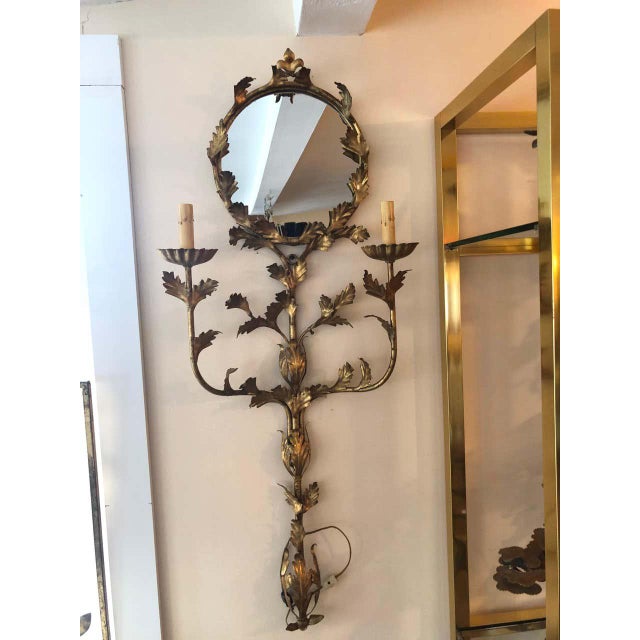 Italian Floral Gilt Iron Mirrored Wall Sconce Chairish