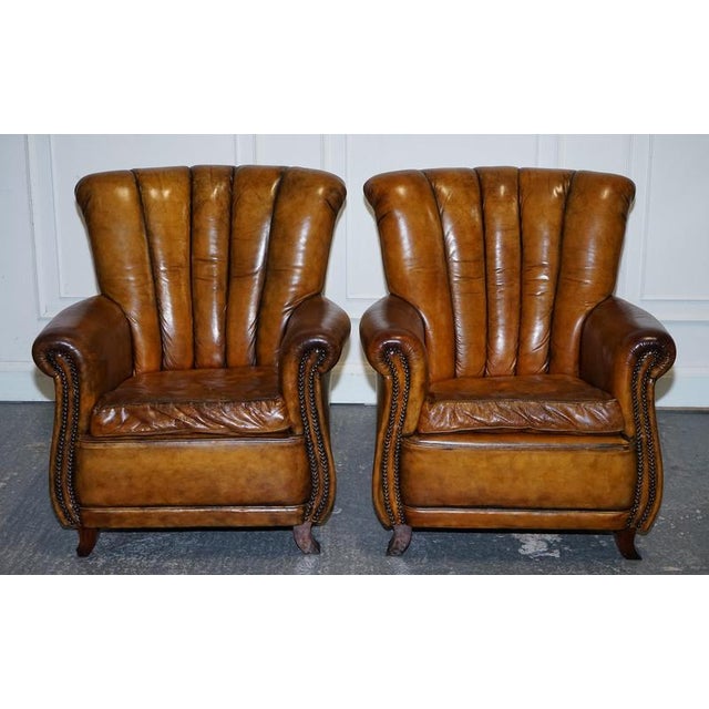 Vintage Art Deco Style Hand Dyed Leather Shell Chairs, Set of 2 For Sale - Image 12 of 17