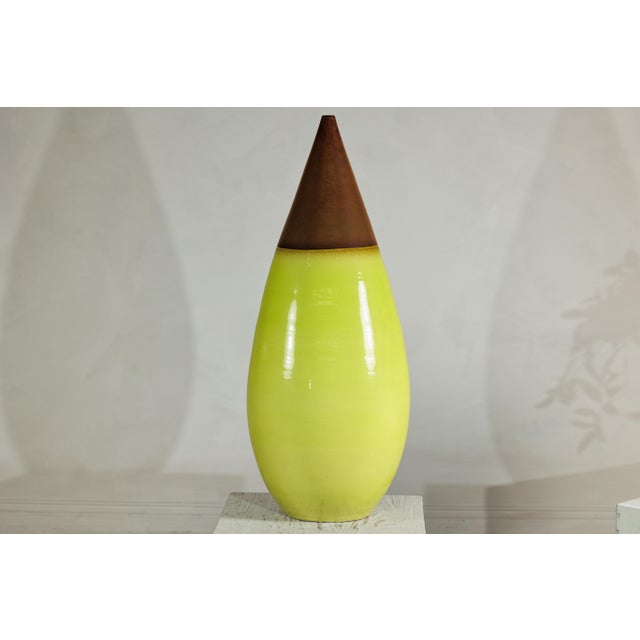 Late 20th Century Large Yellow and Brown Artisan Ceramic Vase with Teardrop Tapered Form For Sale - Image 11 of 18