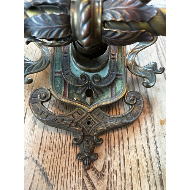 Vintage Pair of Bronze Gas Electric Spanish Revival Sconces For Sale - Image 11 of 11
