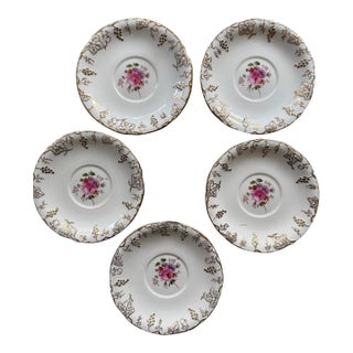 Early 19th Century Royal Crown Derby Pink Floral 5.5” Plates in Vine Pattern | English Bone China | Antique Plate - Set of Five (5) For Sale