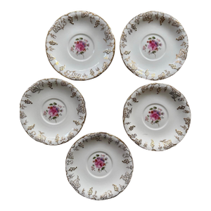 Early 19th Century Royal Crown Derby Pink Floral 5.5” Plates in Vine Pattern | English Bone China | Antique Plate - Set of Five (5)