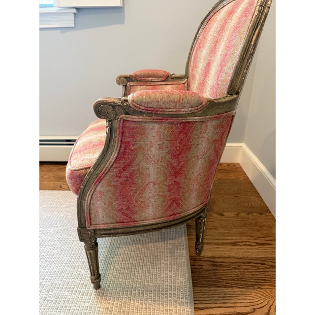 Pair of Petit Antique Chairs With Brocade Rose Colored Striped Fabric For Sale - Image 10 of 11