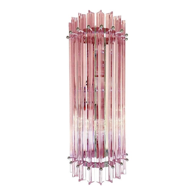 Early 21st Century Italian Scenographic Pink Triedro Murano Glass Wall Sconces by Simoeng, Set of 2 For Sale - Image 5 of 8