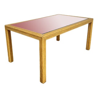 Vintage Rattan and Glass Table, 1970s For Sale