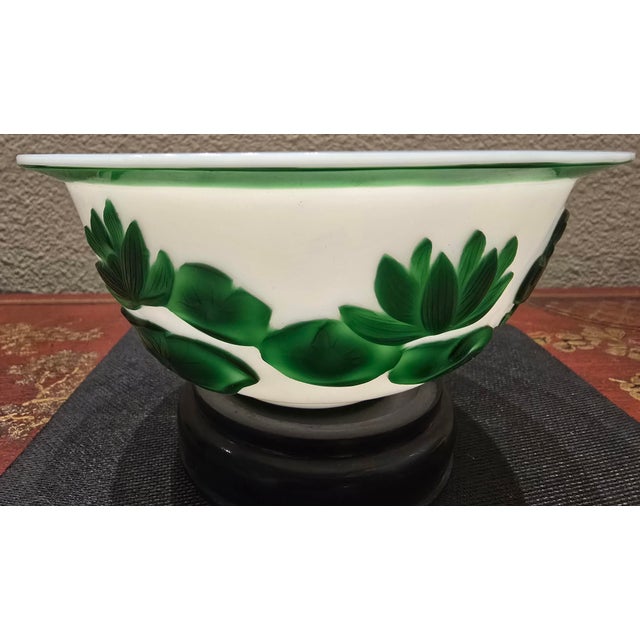 Antique Peking Glass Bowl With Flowers and Fish Motifs For Sale - Image 4 of 7