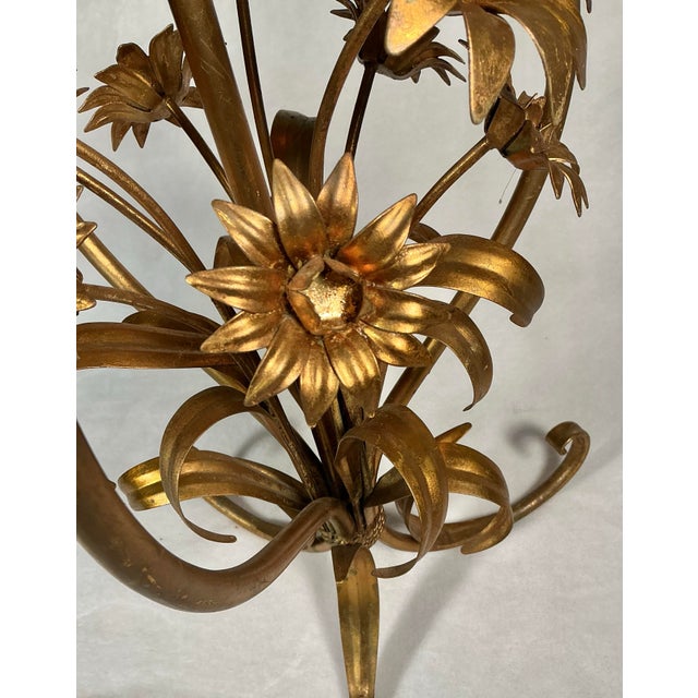 Italian Mid-Century Hollywood Regency Gild Metal Floral Design Side Table, 60s For Sale - Image 9 of 12