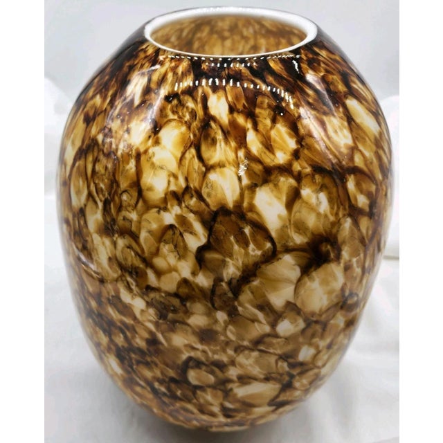 1980s '80s Bulbous Hand Blown Cased Glass Tortoise Shell Vase- 13.75" X 10.5" For Sale - Image 5 of 6