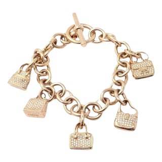 Hermes Diamond Signature Bag Charms Rose Gold Link Bracelet For Sale