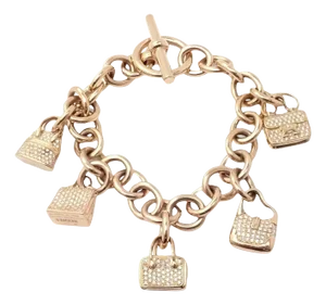 Hermes Diamond Signature Bag Charms Rose Gold Link Bracelet