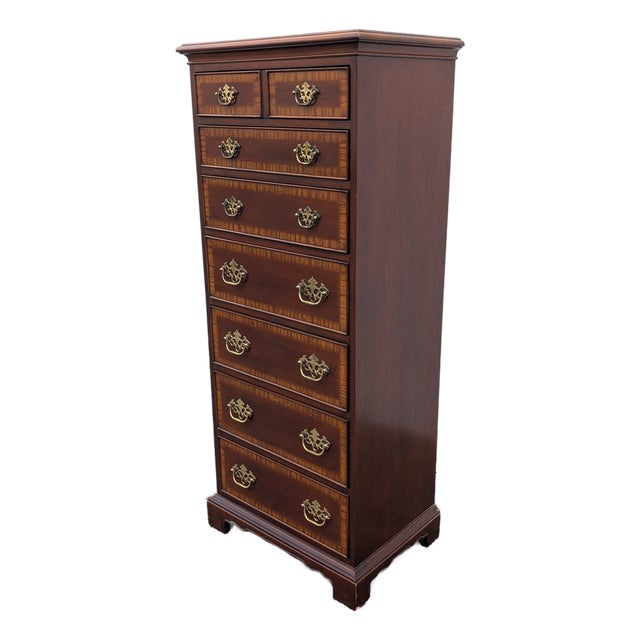 Mid 20th Century Drexel Georgian Lingerie Chest With Chippendale Brass Pulls For Sale
