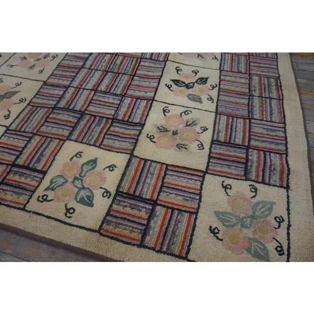 Textile Remarkable Beige Color With Geometric and Floral Design Vintage American Hooked Rug For Sale - Image 7 of 15